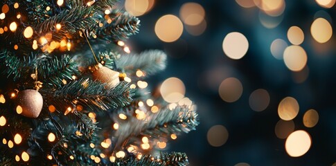 Canvas Print - Holiday lights with bokeh, de-focused lights and a festive background. Merry Christmas and Happy New Year.