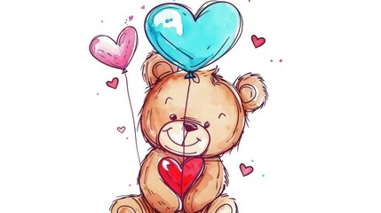 Poster - Cute bear holding blue balloons