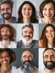 Aufkleber - Nine diverse people exhibit joy and warmth with their smiles against a soft, neutral background highlighting community and happiness. Generative AI
