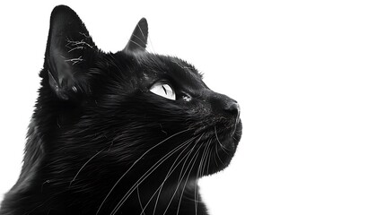 Poster - A close-up of a black cat's profile against a white background, showcasing its features and expression.