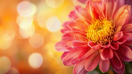 Wall Mural - A close-up of a vibrant pink flower with a soft, blurred background of warm colors.