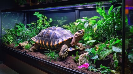 Wall Mural - A Tortoise in a Lush Terrarium