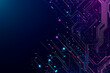 © Abstract - Abstract representation of a circuit board with glowing neon lines and geometric patterns against a dark background. The image evokes a high-tech, futuristic feel with ample copy space