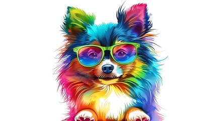 Canvas Print - A colorful, stylized illustration of a dog wearing glasses, showcasing vibrant fur and a playful personality.