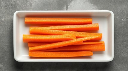 Wall Mural - Carrot Sticks in White Dish on Grey Background