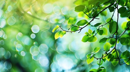 Wall Mural - green leaves and drops