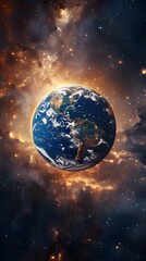 Wall Mural - glowing crystal earth radiating light and energy into the cosmos