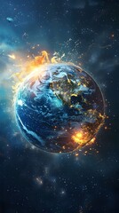 Wall Mural - Glowing Crystal Earth Radiating Energy into Boundless Cosmic Space