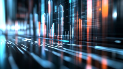 Poster - A futuristic 3D bar graph with rotating bars and interactive elements, set against a clean, high-tech background, perfect for presentations.