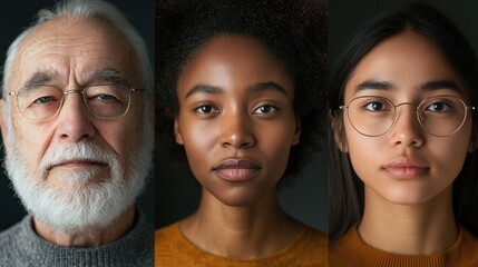 Aufkleber - Three people of varying ages and backgrounds display a range of emotions, highlighting their unique features and the beauty of diversity. Generative AI