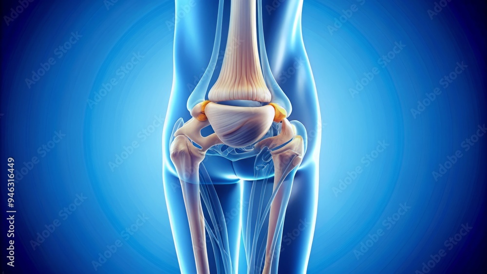Detailed illustration of the human knee joint anatomy, showcasing the ...