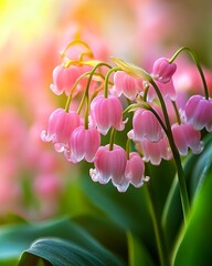 Wall Mural - A bunch of pink flowers that are in the grass