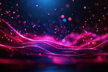Aufkleber - Abstract digital art with vibrant pink and blue lights, swirling wave patterns, and dynamic bokeh effects. Futuristic and energetic aesthetic.