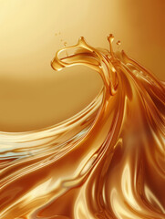 Wall Mural - A dynamic golden wave of liquid, capturing the elegance and fluidity of a metallic substance in motion, set against a matching golden background.