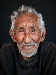 Aufkleber - An elderly man displays a deep sense of wisdom and calmness through his expressive features, reflecting the diversity of cultures and experiences. Generative AI
