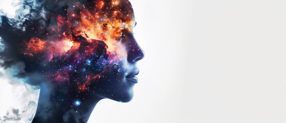 Galactic Beauty: A Stunning Abstract Woman Portrait in Double Exposure