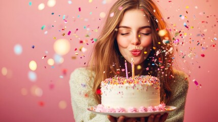 A birthday girl blowing the candles