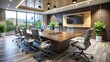 © Man888 - Modern conference room with sleek table, ergonomic chairs, and multimedia equipment, set for an interactive team-building or professional development seminar.
