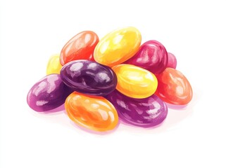 Wall Mural - Jelly Beans piled together against a white background capturing springtime treats