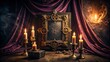 © Man888 - Mysterious, ornate frame adorned with cryptic symbols, strange artifacts, and flickering candles, evoking an aura of mysticism and ancient, forbidden knowledge in a dark, velvet-draped background.