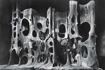 Poster - Abstract Wood Sculpture with Holes.