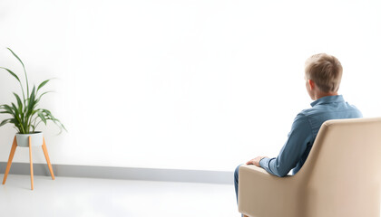 Wall Mural - A nervous teenage boy sitting in front of a therapist isolated with white highlights, png