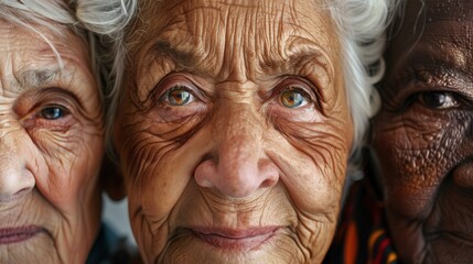 Aufkleber - Three elderly men, each from different ethnic backgrounds, express serenity and wisdom, sharing years of life experiences in a cozy setting. Generative AI