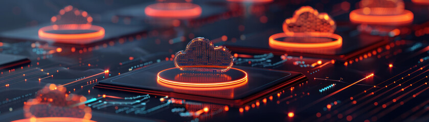 Closeup of cloud icons on a digital interface, studio lighting highlighting details, cloud, data, technology, studio lighting, tech user interface