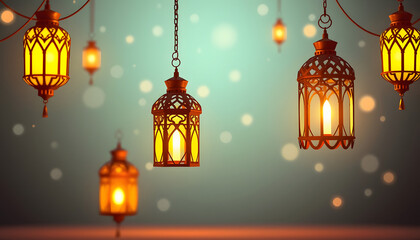 Arabic lantern of ramadan celebration background isolated with white highlights, png