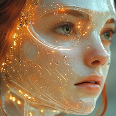 Canvas Print - Cyberpunk Woman with Glowing Mask