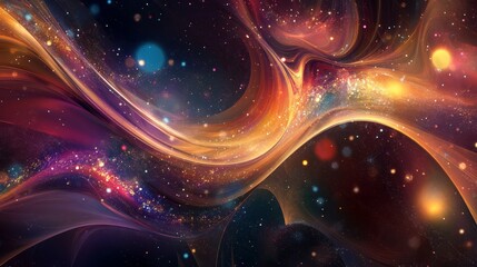 Wall Mural - A captivating digital artwork featuring abstract swirls of vibrant colors, representing the flow of energy and movement within the cosmos.  The image evokes a sense of wonder and awe, symbolizing the 