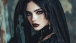 © anis rohayati - Character female model with black gothic make up halloween theme background wallpaper AI generated image