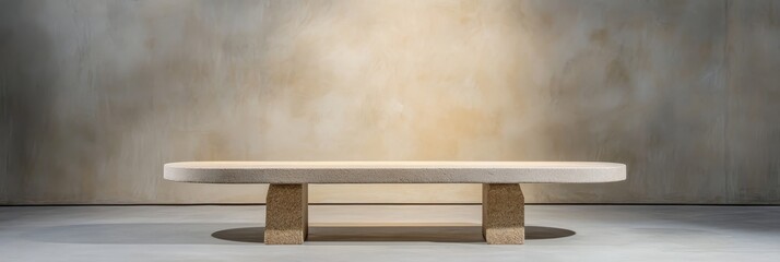 Canvas Print - A modern and stylish oval podium with a beige top and gray legs, set against a neutral backdrop. It symbolizes simplicity, elegance, and product showcase.