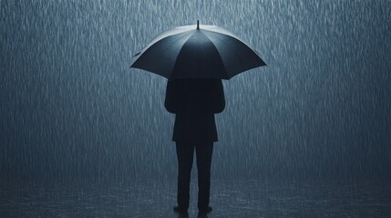 Wall Mural - a person standing in the rain, with an umbrella of light, symbolizing mindfulness as a shield agains