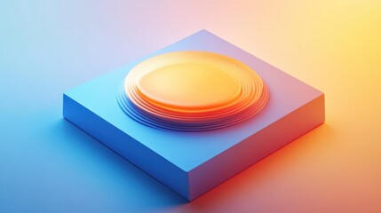 Canvas Print - Blue Square with Concentric Orange Ring on Gradient Background