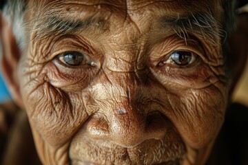 Aufkleber - A close-up captures an elderly man radiating wisdom and tranquility, reflecting the beauty of his diverse heritage and rich life experiences. Generative AI