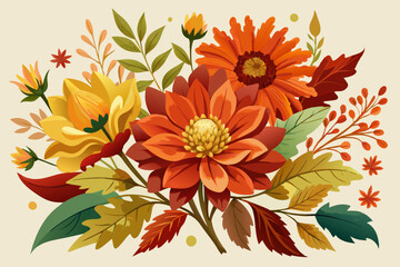 Poster - Autumn flowers, watercolor clipart illustration with isolated background.
