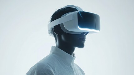 Poster - Person Wearing White VR Headset Against a White Background