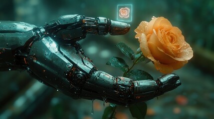 Poster - A robotic hand holding a rose