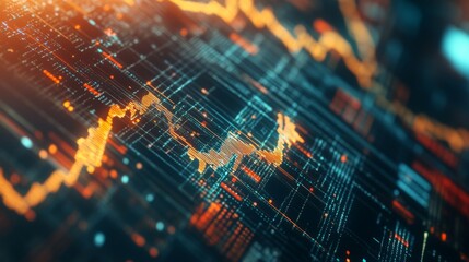 Poster - A high-resolution image of a financial graph with multiple lines and bars, overlaid on a stock market background, showcasing complex data visualization.