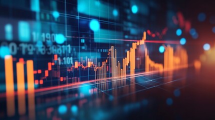 Poster - A high-resolution image of a financial graph with multiple lines and bars, overlaid on a stock market background, showcasing complex data visualization.