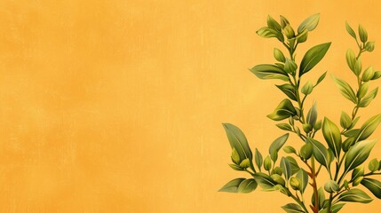 Wall Mural - Green Plant Branch on Yellow Background