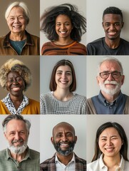 Aufkleber - A joyful collection of diverse individuals smiling warmly, highlighting connection and happiness in a neutral-toned studio. Generative AI