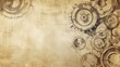 © Abul - A vintage illustration of a set of interlocking gears on an aged parchment background, a sketch of industrial mechanics.