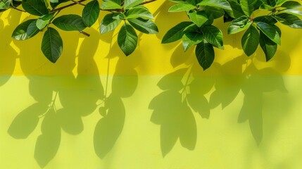 Wall Mural - Green Leaves Cast Shadows on Yellow and Green Walls