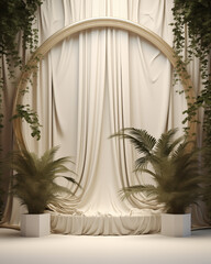 Wall Mural - Modern product display podium with curtains, wedding style.