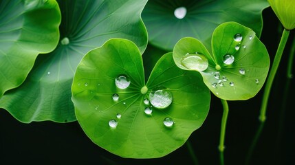 Wall Mural - Dew Drops on Lotus Leaves