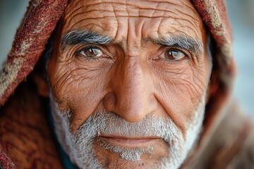 Aufkleber - The serene expressions of elderly men representing different ethnic groups, emphasizing their wisdom and life's journey. Generative AI