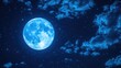 © Napasnan - A full blue moon glowing softly, with scattered clouds creating a mystical atmosphere in the night sky.