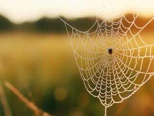 morning dew sparkling on a spider s web, fresh weather, delicate beauty